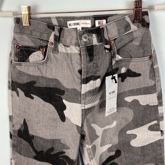 Re/Done High Rise Ankle Crop Stretch - Grey Camo Size 24 - Picture 5 of 11